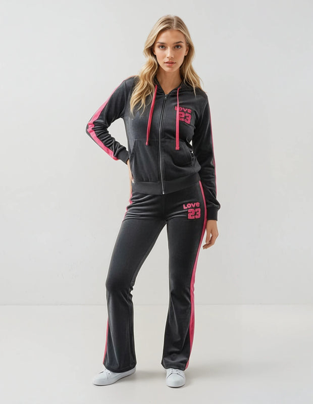 Love 23 Women’s Velour Tracksuit Set – Black & Red