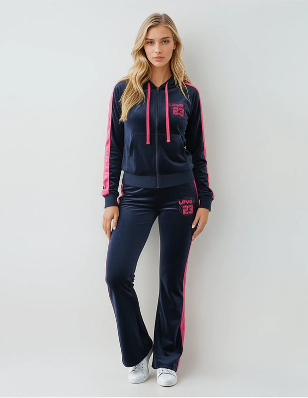 Love 23 Women’s Velour Tracksuit Set – Black & Red