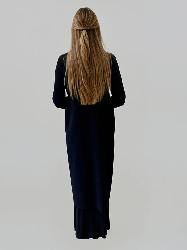 Luxe Beaded Maxi Cardigan – Black with Silver Embellishment