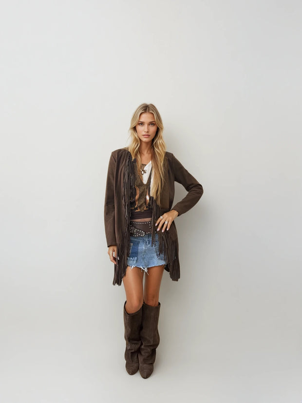 Sierra Fringe Suede Jacket – Desert Night Glam Meets Western Cool