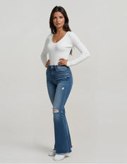 Essential Ribbed V-Neck Top – White