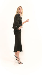 Luca Black Satin Midi Skirt