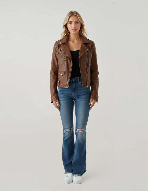 Classic Expresso Brown Leather Moto Jacket – Malibu Road