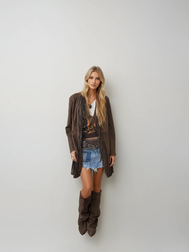 Sierra Fringe Suede Jacket – Desert Night Glam Meets Western Cool
