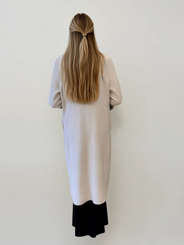 Luxe Beaded Maxi Cardigan – Silver & Black Embellished with Vintage Raccoon